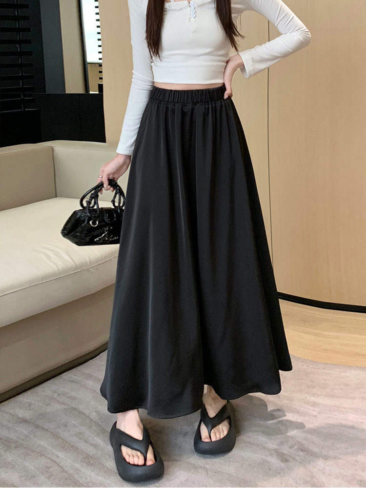 French acetate satin half skirt for women 2024 Spring/Summer pleated long skirt with elastic and tight waist, A-line large swing umbrella skirt Specification image