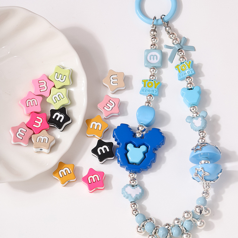 Light luxury and high-end three-dimensional square double-sided five-pointed star letter alloy DIY bracelet, necklace and hair accessory material details Picture