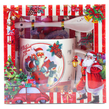 俄文圣诞杯子陶瓷杯带柄勺咖啡杯套装牛奶马克杯水杯圣诞用品节庆礼品卡通圣诞老人图案设计支持多语做客logo