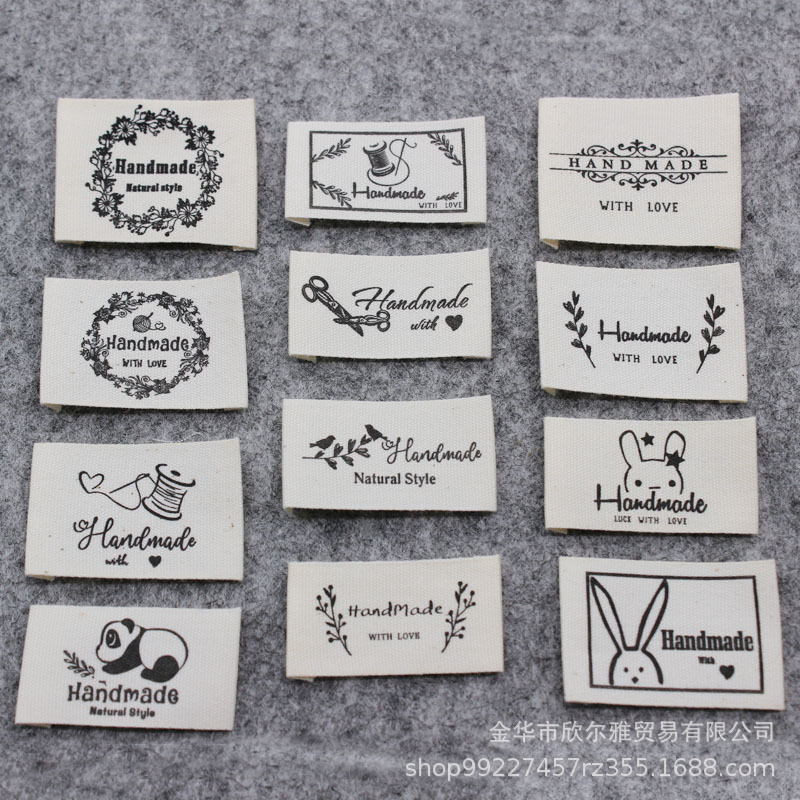 跨境handmade纯棉布标印标商标现货本白棉带手工品领标服装商标详情图1