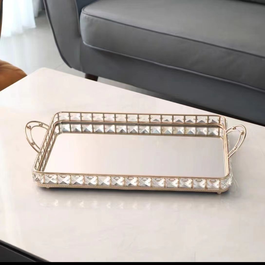 Light Luxury Feng Shui Fruit Tray Living Room Home Tea Table Decoration Creative Fruit Tray Net Red Rectangular Mirror Glass Tray details Picture