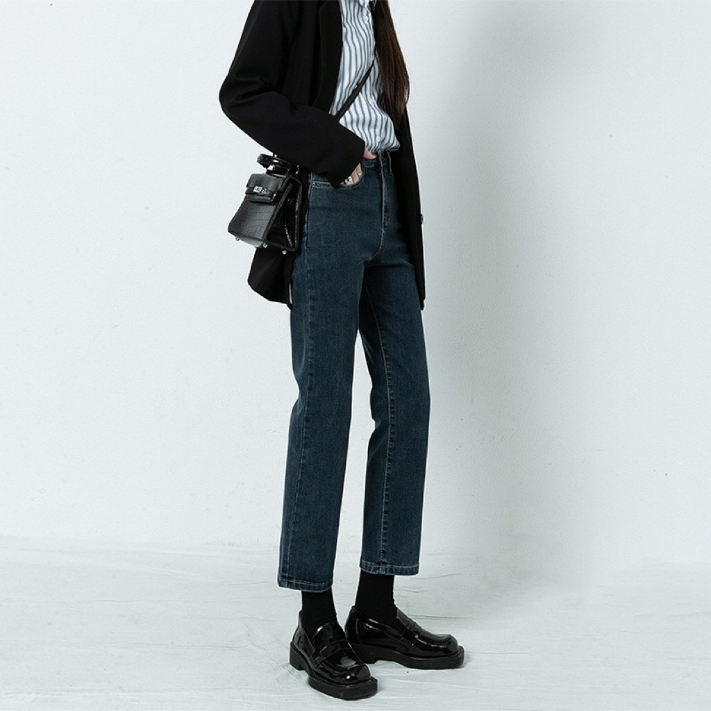 Straight Leg Jeans Women Spring Summer 2024 New Lean High-Waisted Large Size Fat Mm Nine Minutes Small Smoke Pipe Pants