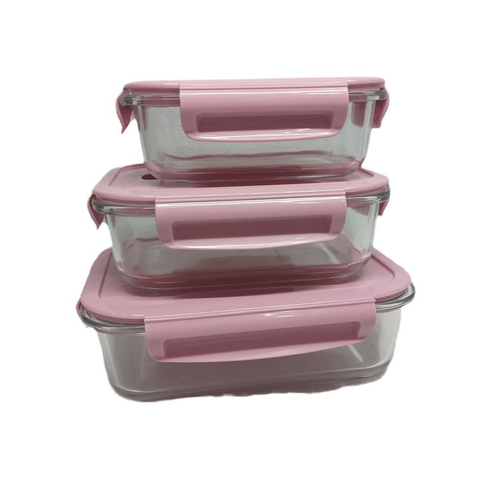Rectangular Glass Crisper Square Low Borosilicate Lunch Box Round Lunch Box With Stomata 3-Piece Set Rs-201882 Specification drawing