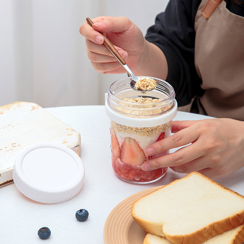 Overnight Oat Cup Glass With Lid With Spoon Seal Light Breakfast Cup Portable Milk Salad Yogurt Cup Specification drawing