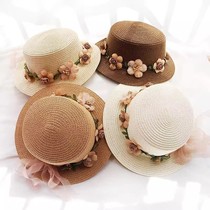 Garland beach flat top hat Sun block Korean straw hat Sun hat visor beach flat top hat garland visor
