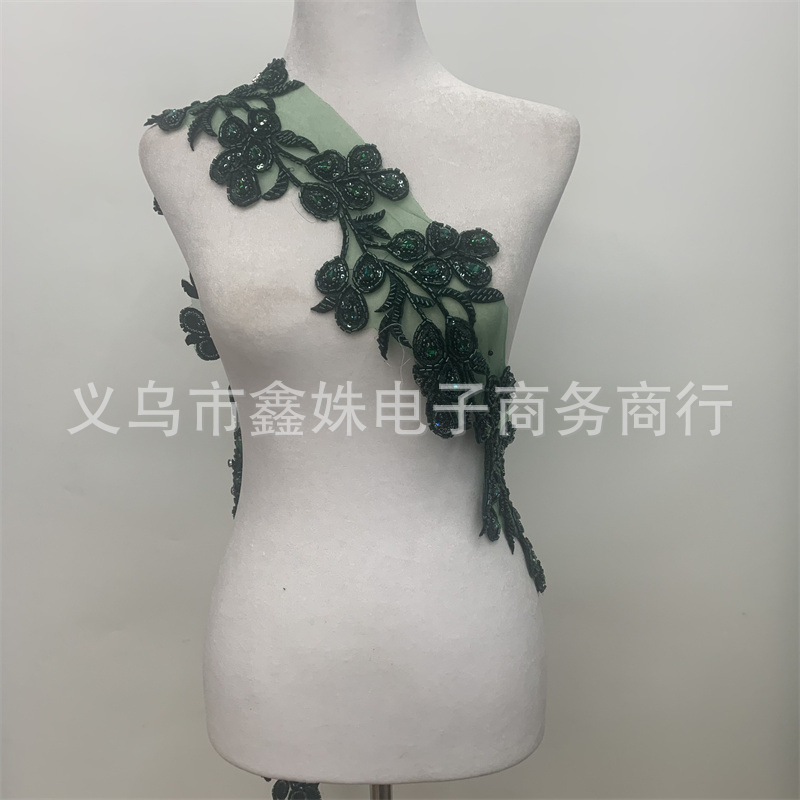 High-quality three-dimensional flower rhinestone imitation pearl embroidery DIY lace mesh lace collar decoration clothing accessories Specification image