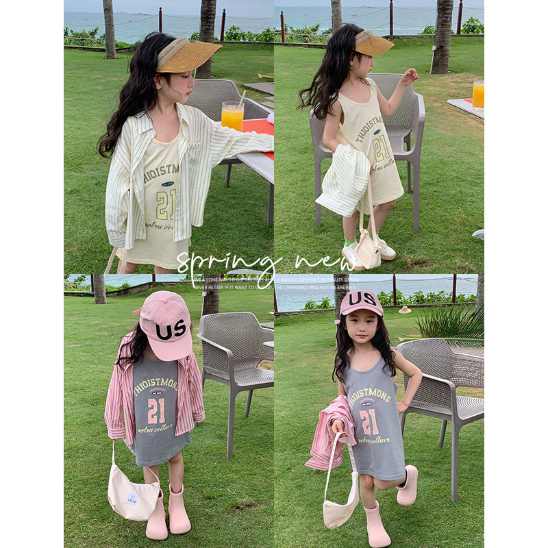 Girls' striped shirt spring top 2024 New style stylish children's long-sleeved shirt for kids sun protection cardigan Spring and Summer