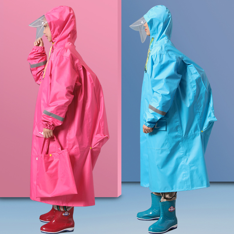 Children's Raincoat Boys Girls Middle School Students One-Piece Body Waterproof Thickened With Bag Bit Poncho Wholesale Oxford Cloth