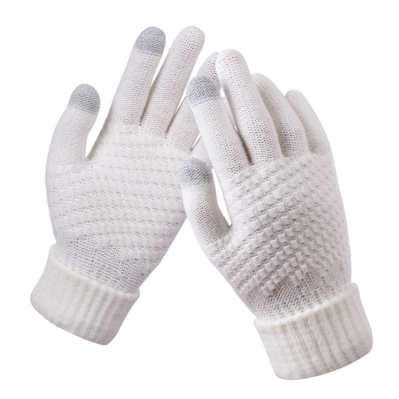 Manufacturers Wholesale Rice Grain Knitted Gloves For Men And Women Solid Color Riding Gloves Thick Windproof Warm Touch Screen Gloves For Students Item Picture