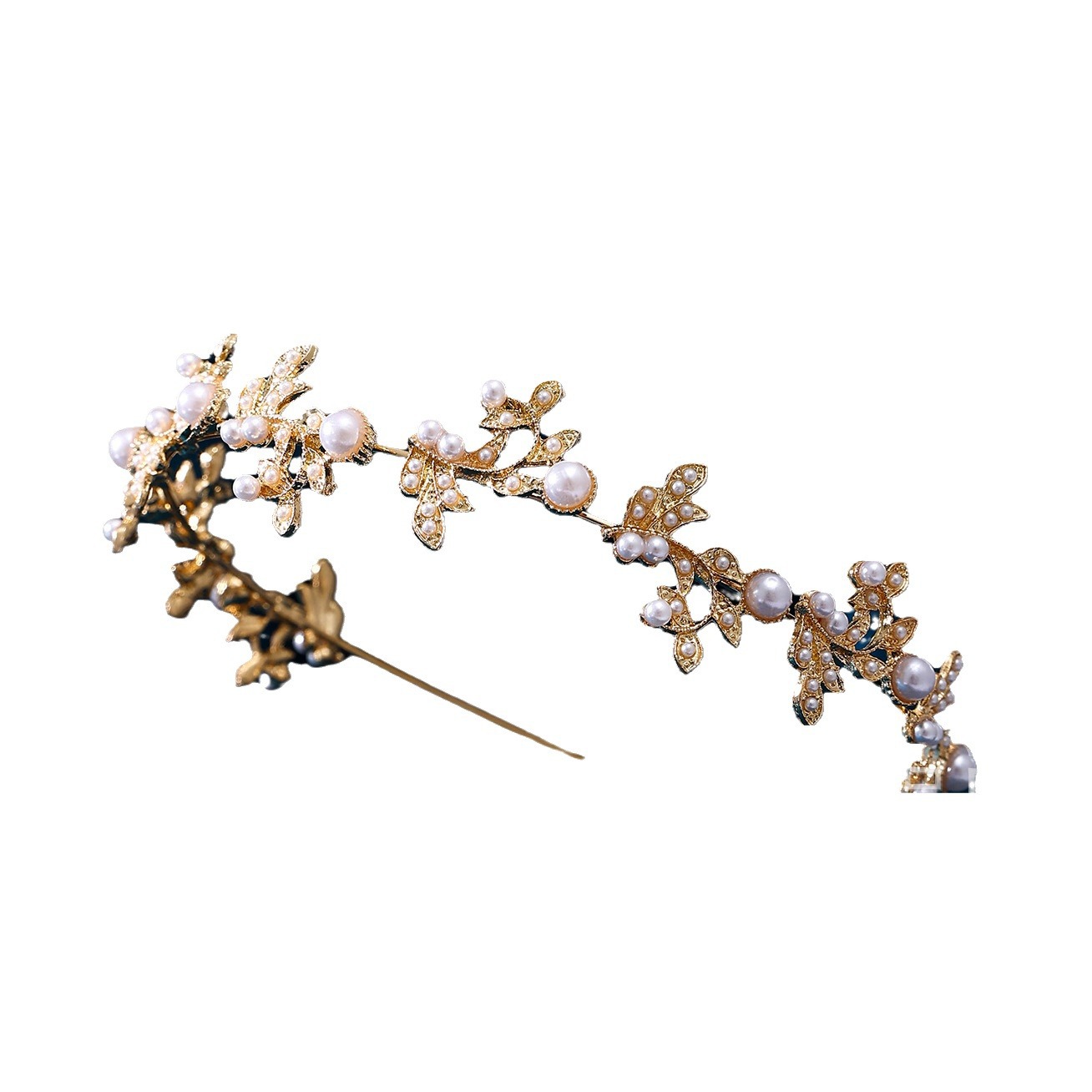 Bride's metal crown, Korean-style pearl maple leaf headwear, wedding look, new princess crown wedding dress accessories, headband Item Picture