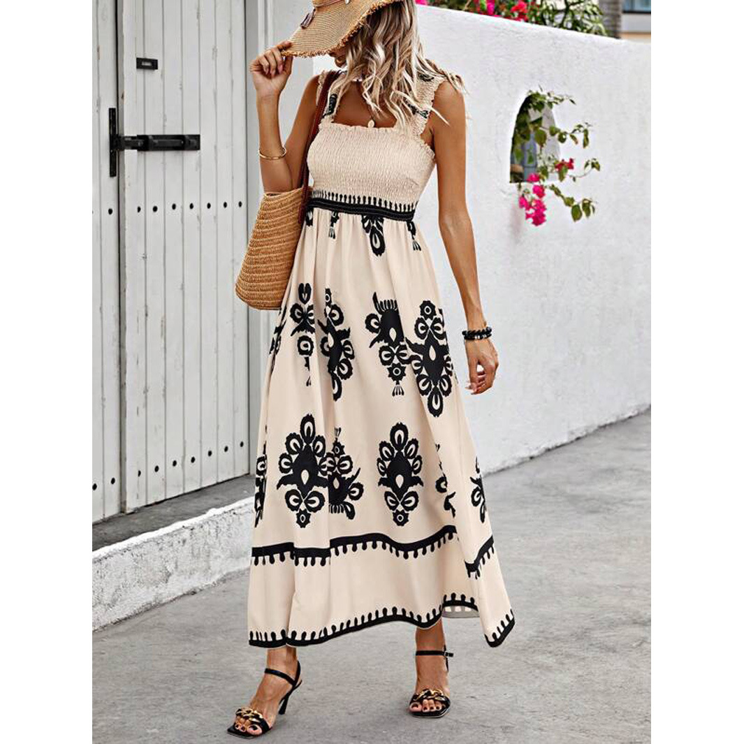 The new cross-border SHEINVCAY women's vacation-style printed front cross mid-length dress for 2024 full figure