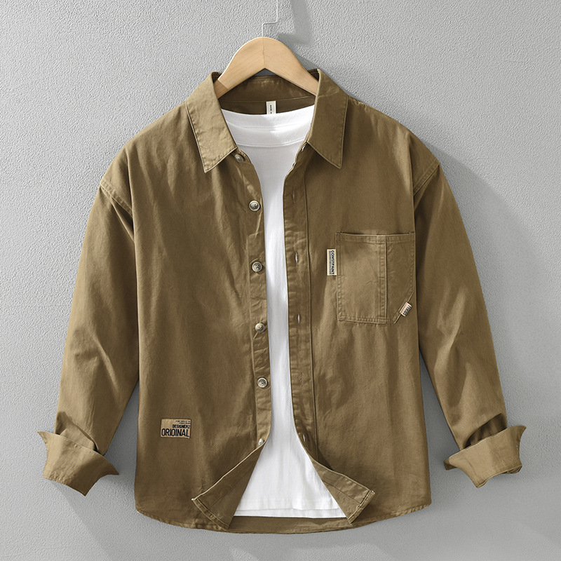 7289 Japanese-style workwear long-sleeved shirt for men, trendy, artistic, retro and versatile, casual and loose top, one-piece consignment