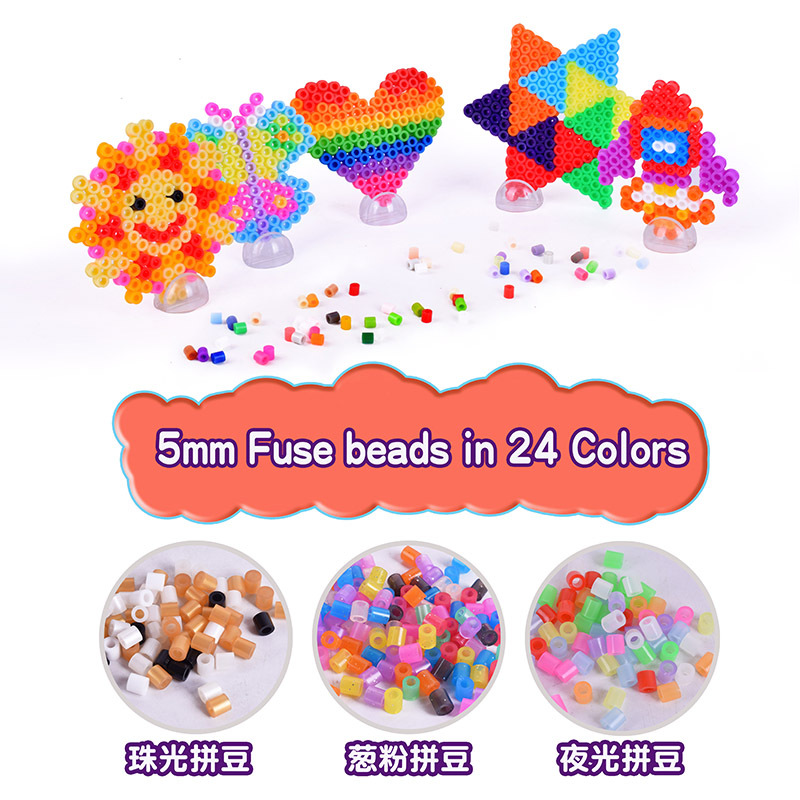 24-color luminous children's diy jewelry pendant, handcrafted gift toy, 5mm hot-melt bean set box Specification image