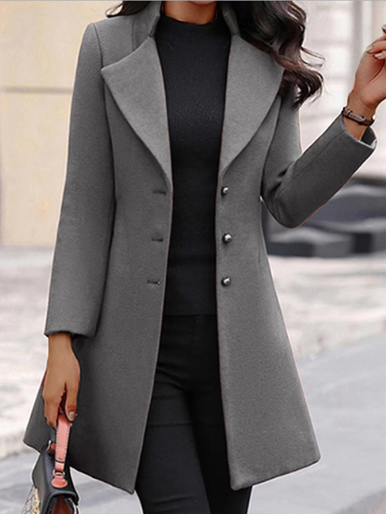 冬季新款女式外套韩版修身中长款2023亚马逊欧美女装跨境毛呢大衣详情图4