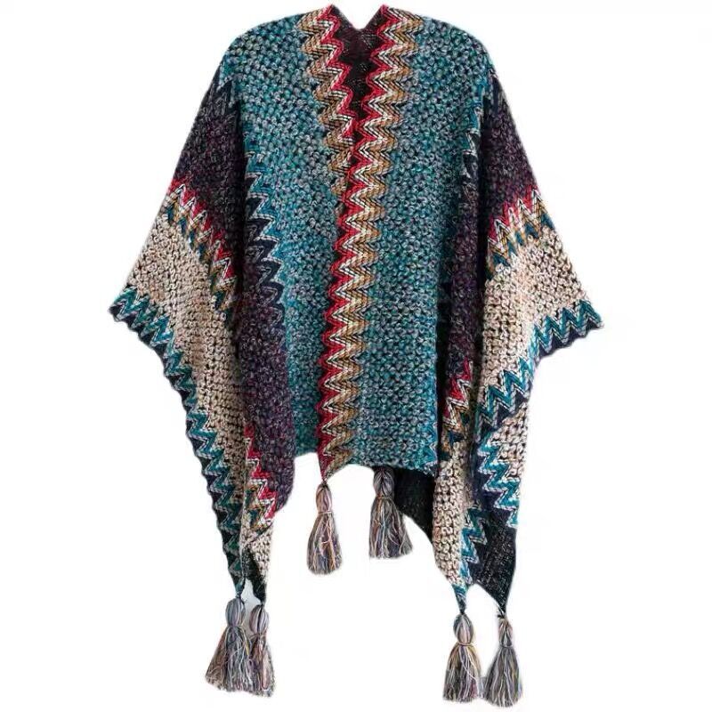 Yunnan tourism ethnic style shawl, thick and warm for autumn and winter. Qinghai desert Chaka Salt Lake cape cape scarf for women Item Picture