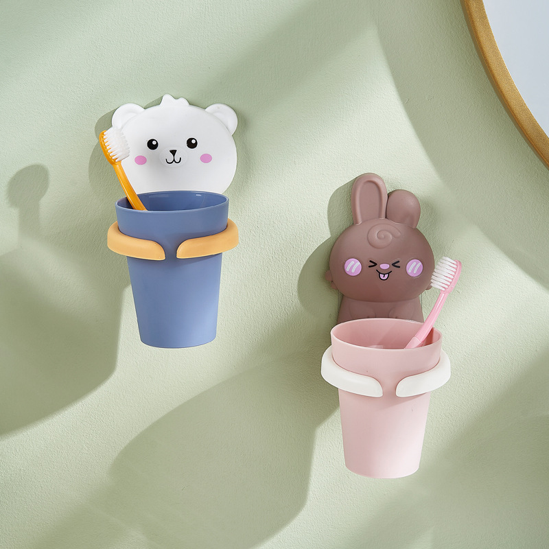 Children's toothbrush rack, perforation-free mouthwash cup, brushing cup, bathroom wall-mounted electric toothbrush stand, toothbrush box details Picture