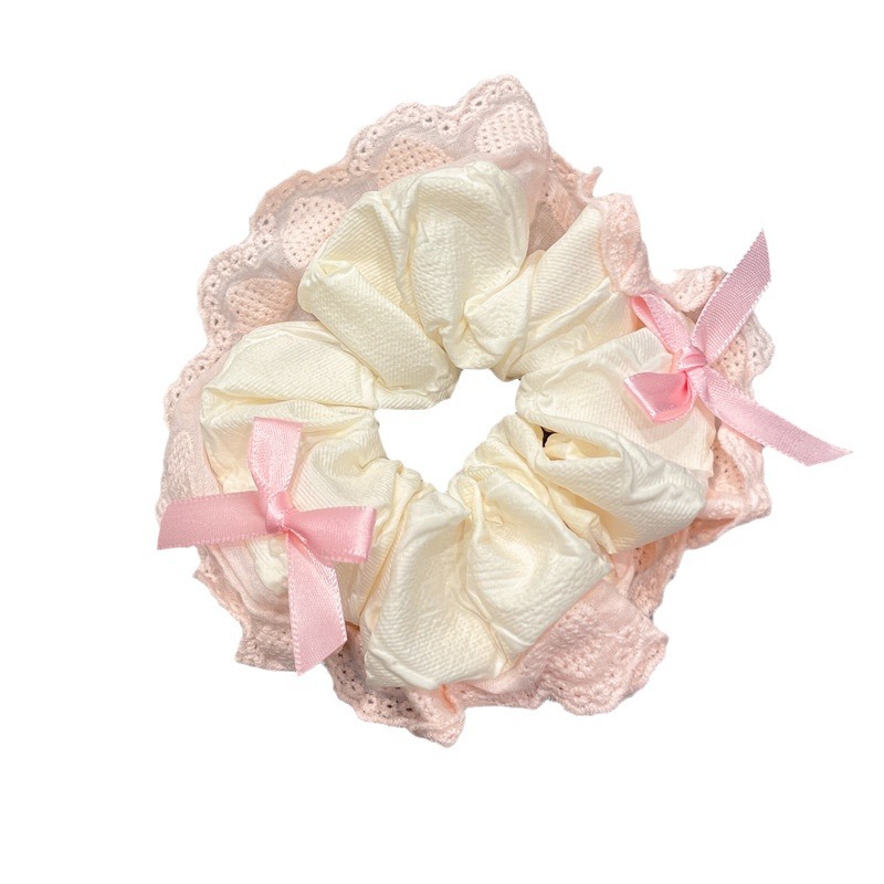 New bow lace large intestine hair band, girlish Korean style, high-end feel, low ponytail hair rope, hair flower, hair accessory factory Item Picture