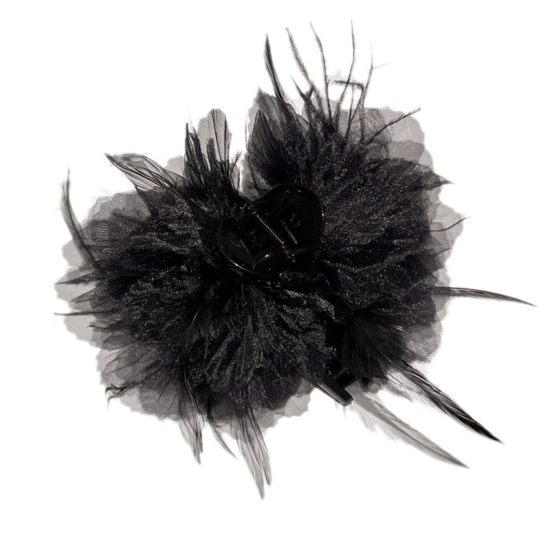 The national trend series of mesh feather bow grappling clips, princess hair clips, large shark clips at the back of women's heads, and super ethereal hair accessories exude a sense of luxury Item Picture