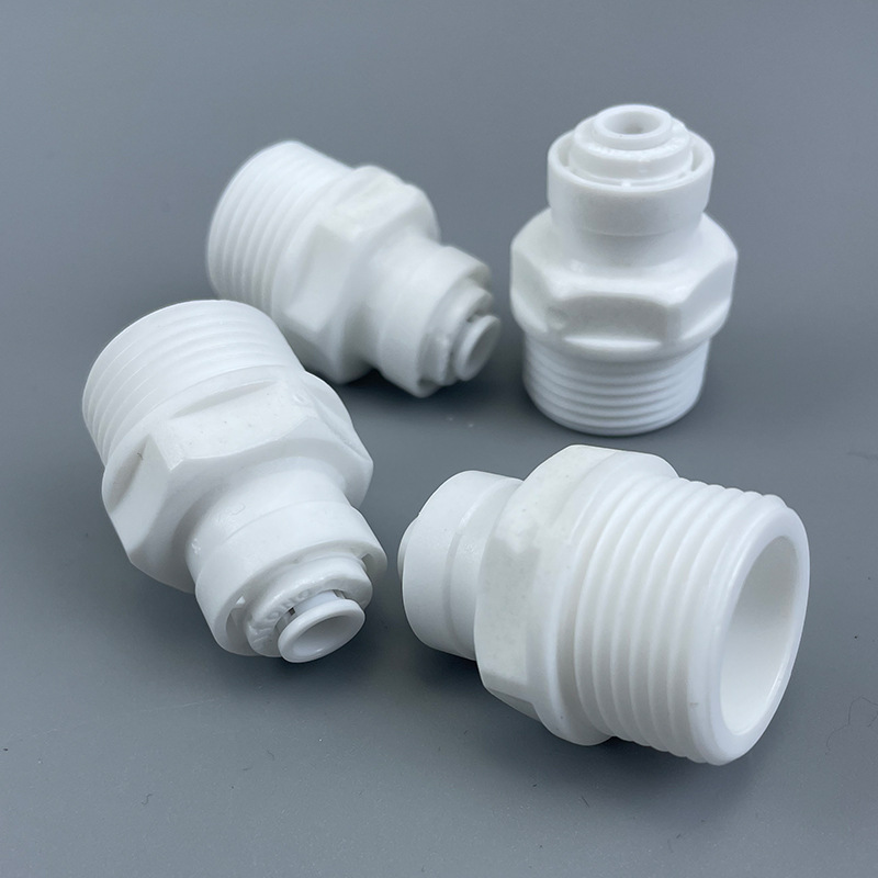 Water purifier connector: 6-point external thread to 2-point quick connection through 62W, 6-point external thread to 2-point quick connection Water Purifier Connector Specification image