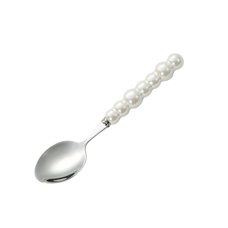 Light Luxury Ins Pearl Ceramic Handle Spoon Advanced Sense Girl Heart Spoon Stainless Steel High Appearance Level Stainless Steel Spoon Item Picture