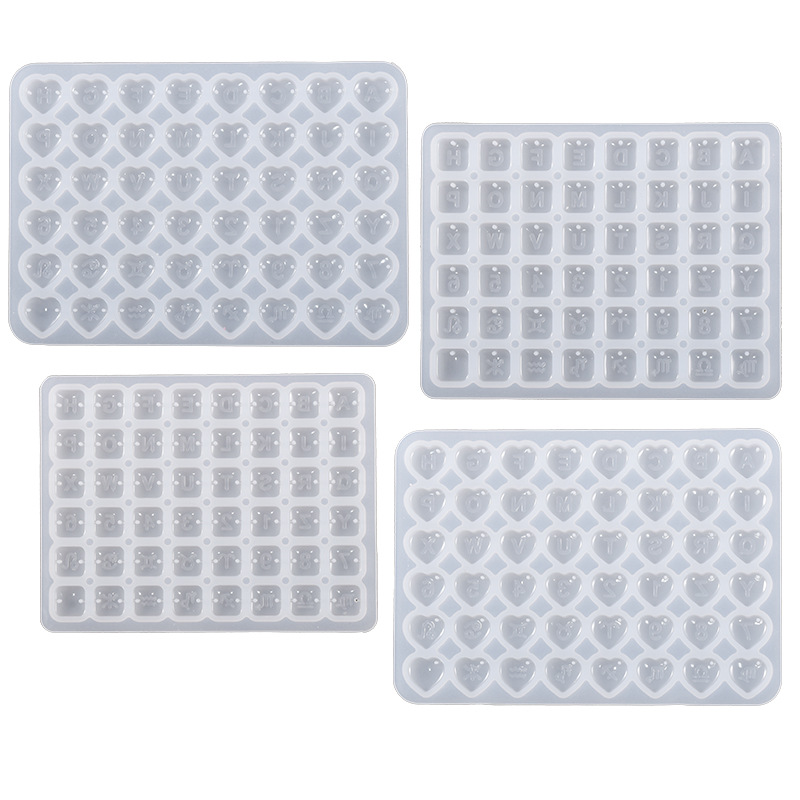 diy silicone mold for square heart single and double hole alphanumeric constellation bracelet pendant earrings Item Picture