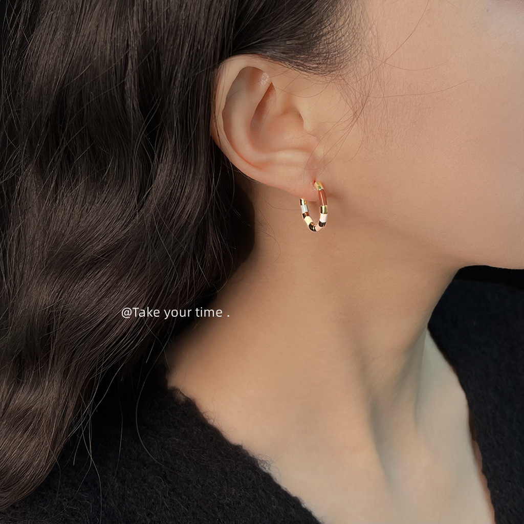 Spring series seven-color enamel drop glaze round geometric plating 14K simple and sweet earring factory earrings new accessory details Picture