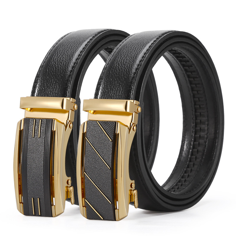 Men's Automatic Buckle Cut Edge Double Line Lychee Grain Young Men's Business Belt Factory Spot Wholesale