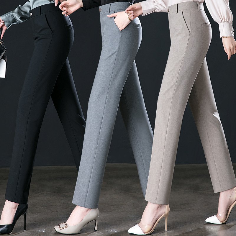 Spring black professional dress pants, women's straight-leg pants, high-waisted slimming long pants, loose formal pants, suit pants details Picture