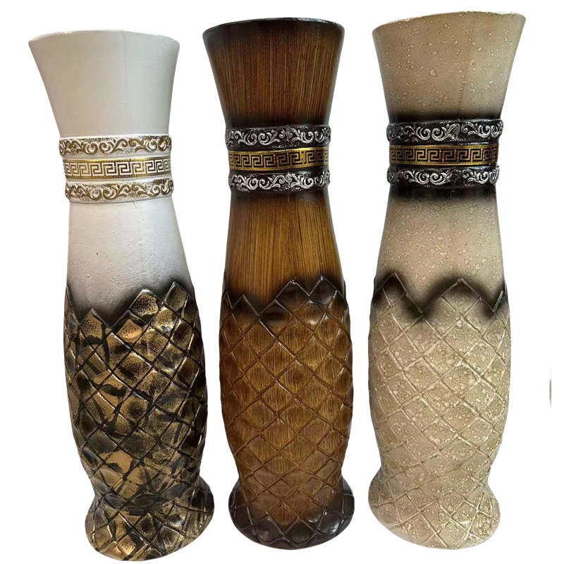 Wholesale circular classical European ceramic magnesite resin home interior 60cm high-quality decorative floor-standing large vases details Picture