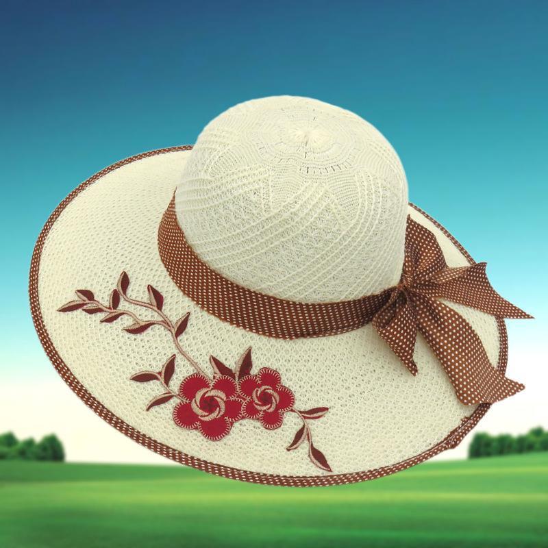 采茶帽批发夏季可折叠遮阳帽子女太阳帽大檐贴花针织帽透气妈妈图