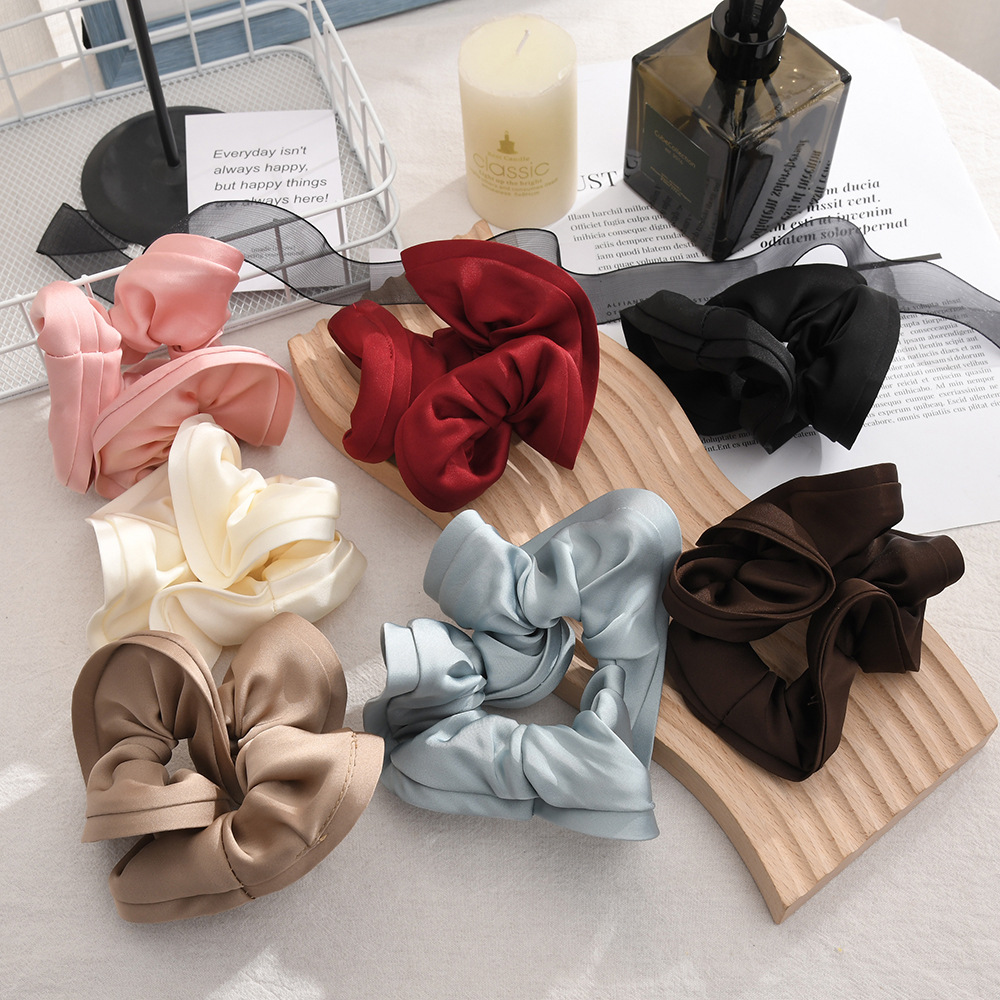 Fashionable solid color satin large intestine hair band and hair tie, high-end version fabric hair tie, simple and versatile hair accessory wholesale