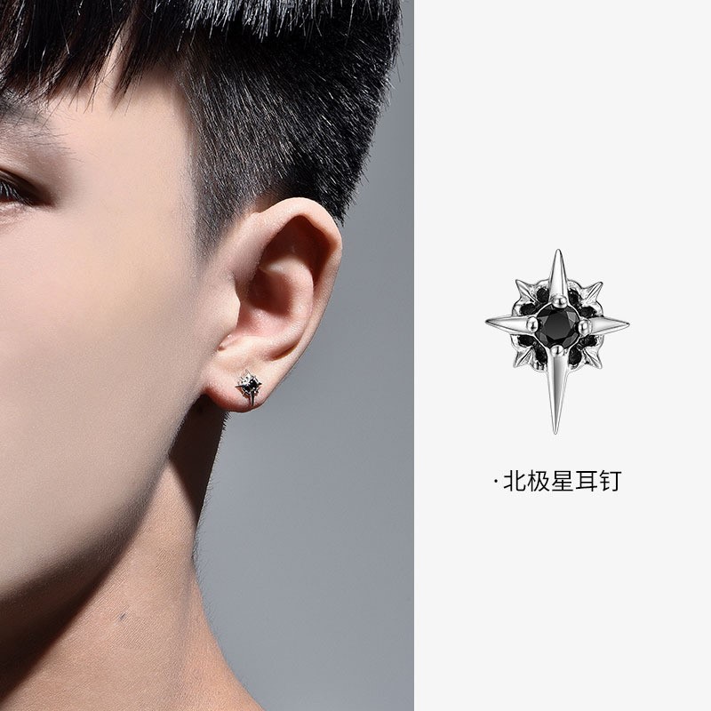 Men's trendy and individual hip-hop punk high-end single earrings, small and fashionable women's simple diamond-encrusted earrings details Picture