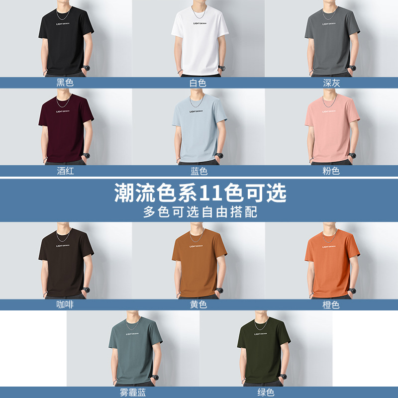 Xinjiang Heavy Cotton 2024 new short-sleeved T-shirt, round neck, trendy summer base, half-sleeved long fleece A36 details Picture