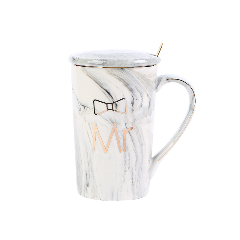 新款欧式大理石纹陶瓷杯创意马克杯婚庆礼品情侣咖啡杯子套装印制详情图5