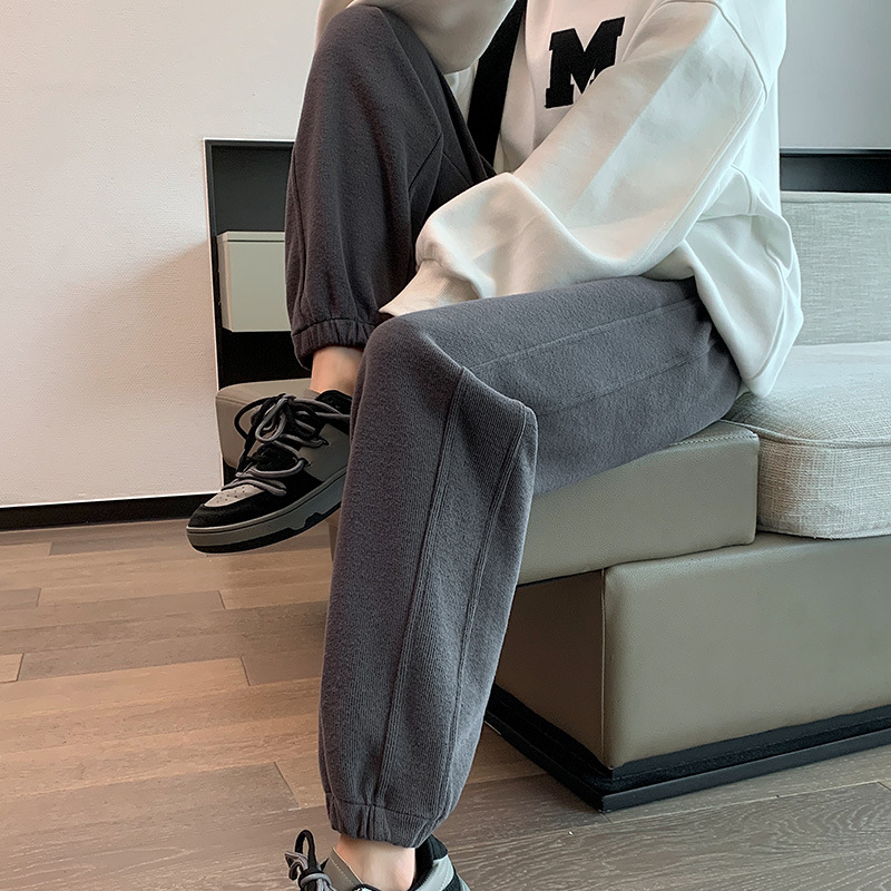 9-inch sportswear pants for women, thin, loose-fitting, casual, grey, petite sweatpants 2022 new style with fleece details Picture