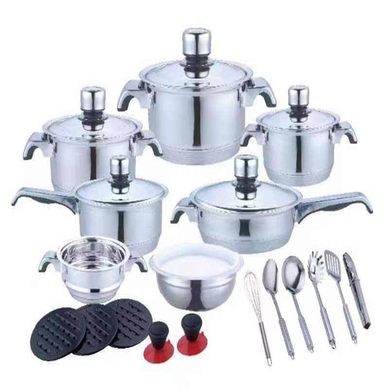 工厂热销现货不锈钢炊具24PCS cookware sets套装锅炊具平底套锅