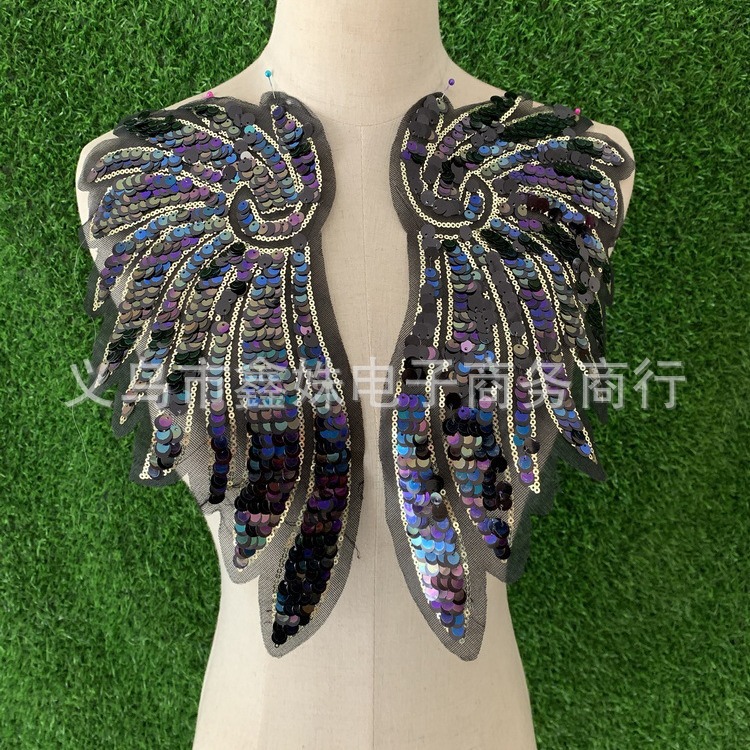 Wholesale wing sequin embroidery patch exquisite 3D wing fabric patch clothing accessories details Picture