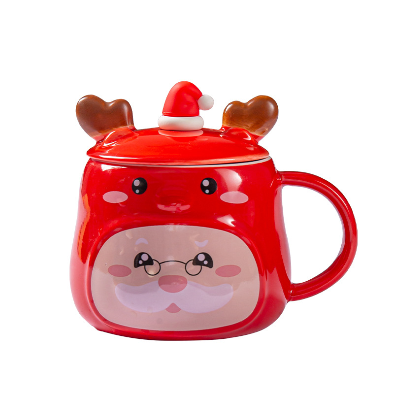 Santa Claus ceramic cup creative cartoon net red cute water cup with lid spoon cup with hand gift mug wholesale Item Picture