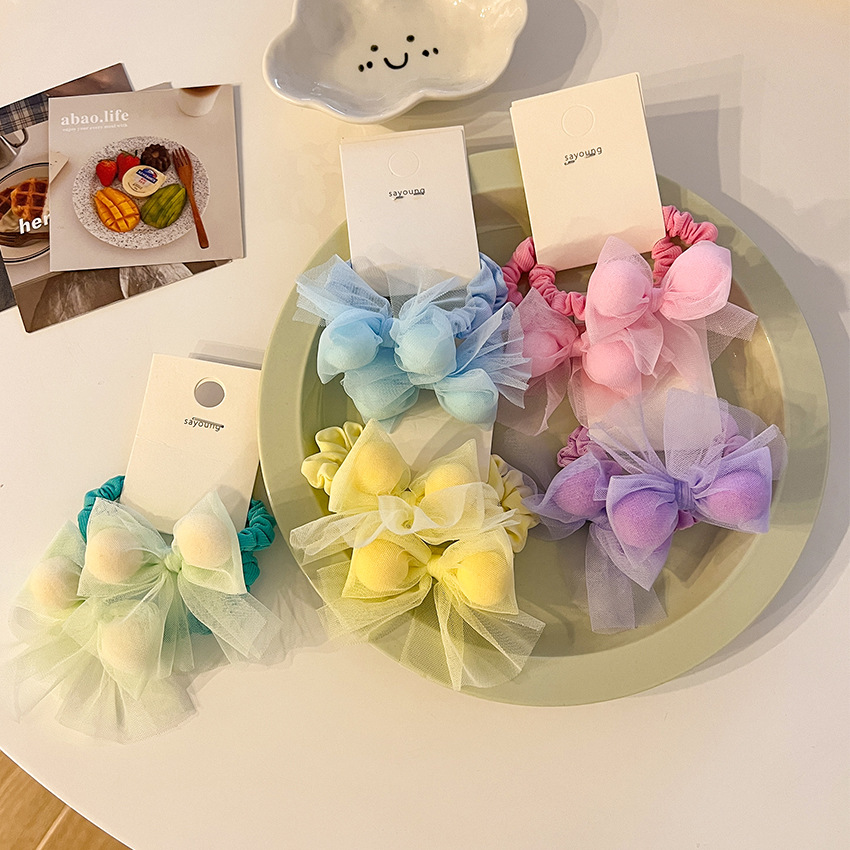 Children's Cute Candy Bow Hair Tie Baby Hair Band High Elastic Rubber Cover Women's Head Tie details Picture