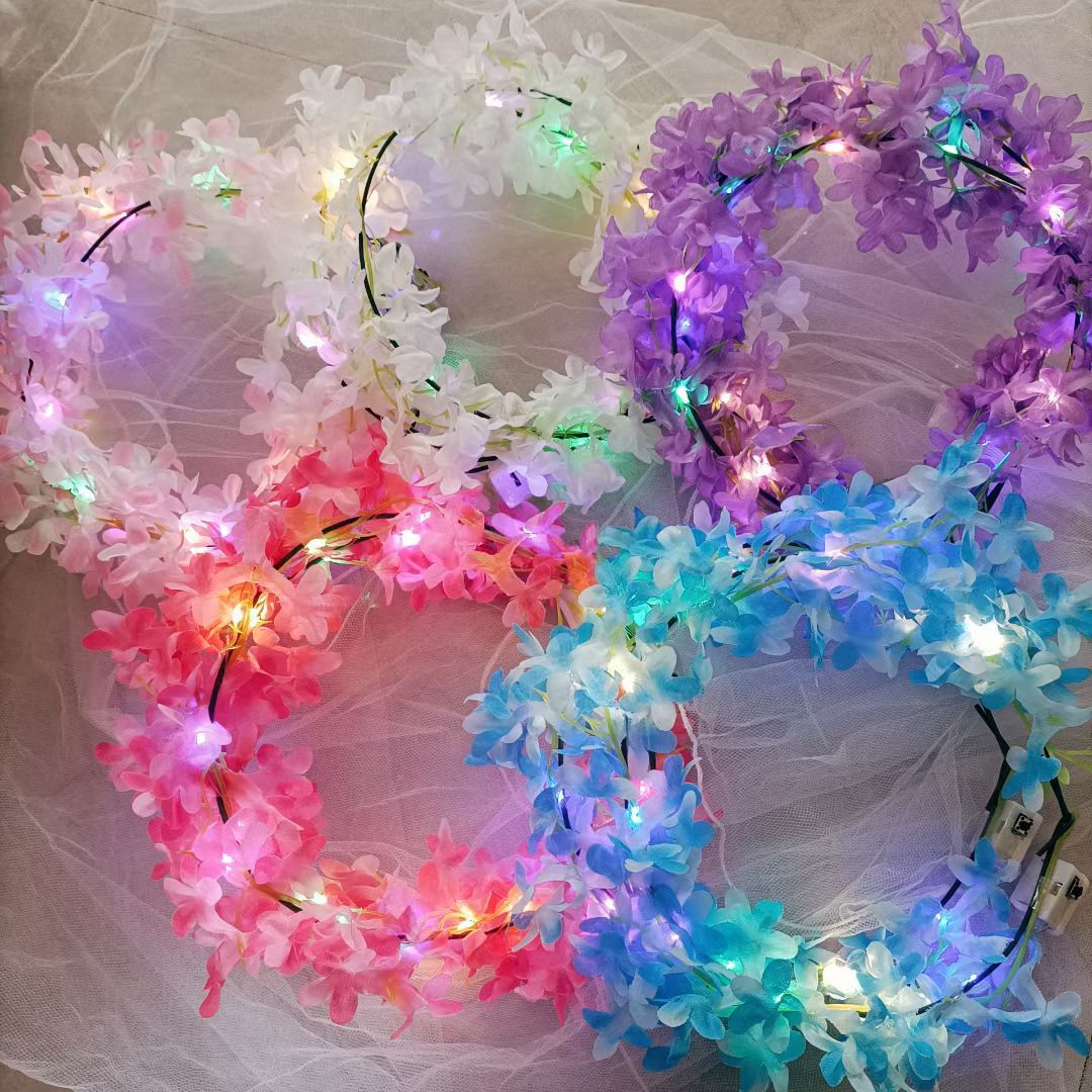 New string flower garland net red three-pronged fairy headdress light rabbit ears antler headband small gift Christmas glow full figure
