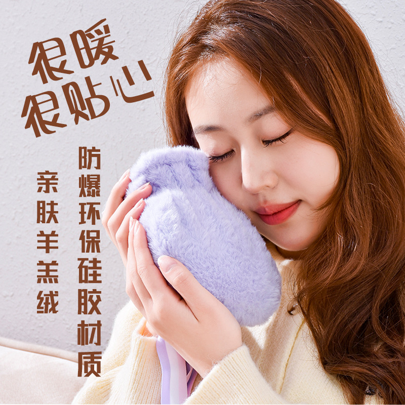 毛绒布套新款注水热水袋防爆暖手宝加厚水袋卡通暖水袋背带热水袋