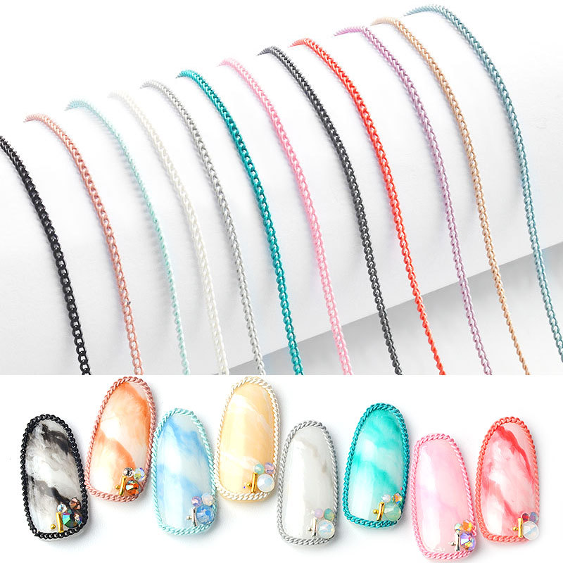Cross-Border Japanese Nail Color Chain Ultra-Fine Zipper Nail Decoration Chain Nail Decoration Chain Metal Chain 12 Colors full figure