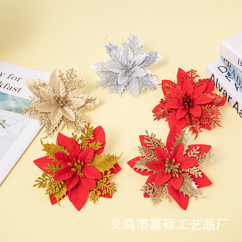 Christmas Flower Gold And Silver Red Three Layer Plastic Flower Powder Three-Dimensional Christmas Flower High-Grade Christmas Flower Source Manufacturers Wholesale Application Scenario