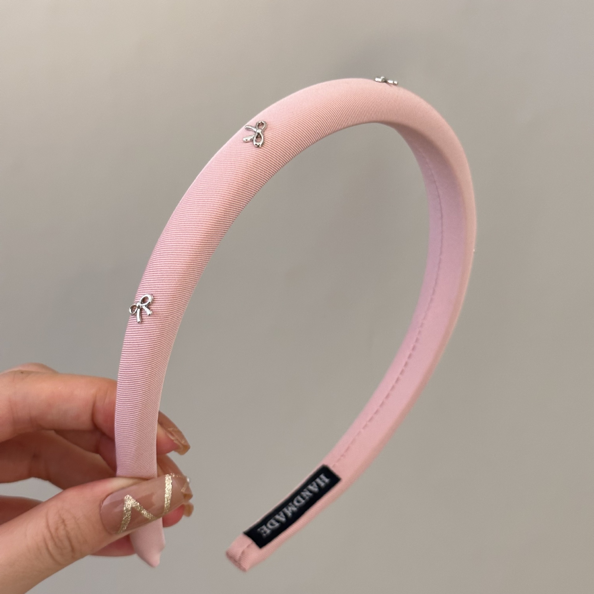 New Korean-style narrow style silver bow solid color fabric sponge high head band headband for women pic 5