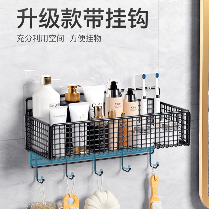 Bathroom Storage Rack Household Bathroom Wall Hanging Storage And Organizing Toiletries Table Large Perforation-Free Storage Rack details Picture