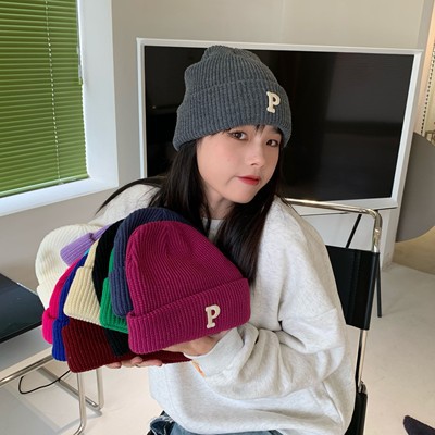 Babu alphabet knitted woolen hat children's temperament Korean version of autumn and winter warm fashion babu baotou hat