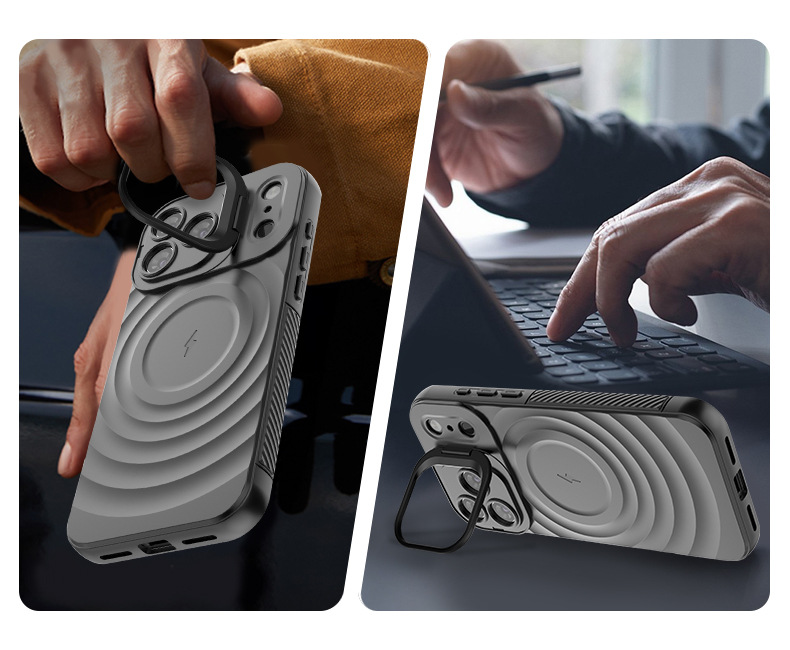Cross-border applicable iPhone series phone case, lens full package, invisible bracket, Apple 17 corrugated anti-drop phone case pic 9
