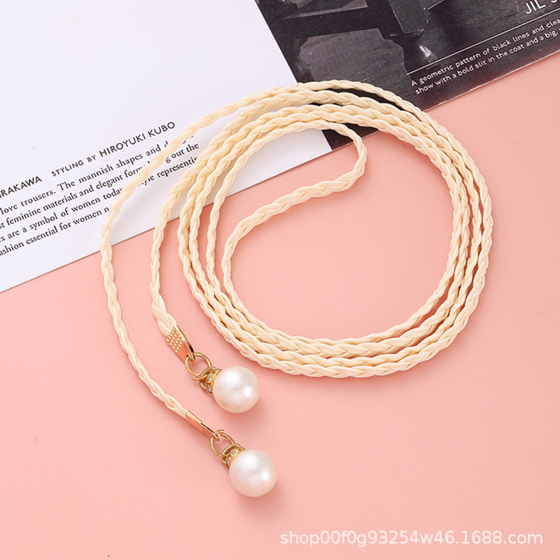 Ladies' fashion woven waist rope, knotted waist chain dress with simple decoration, pearl fine waist chain, leather belt and waist seal Item Picture