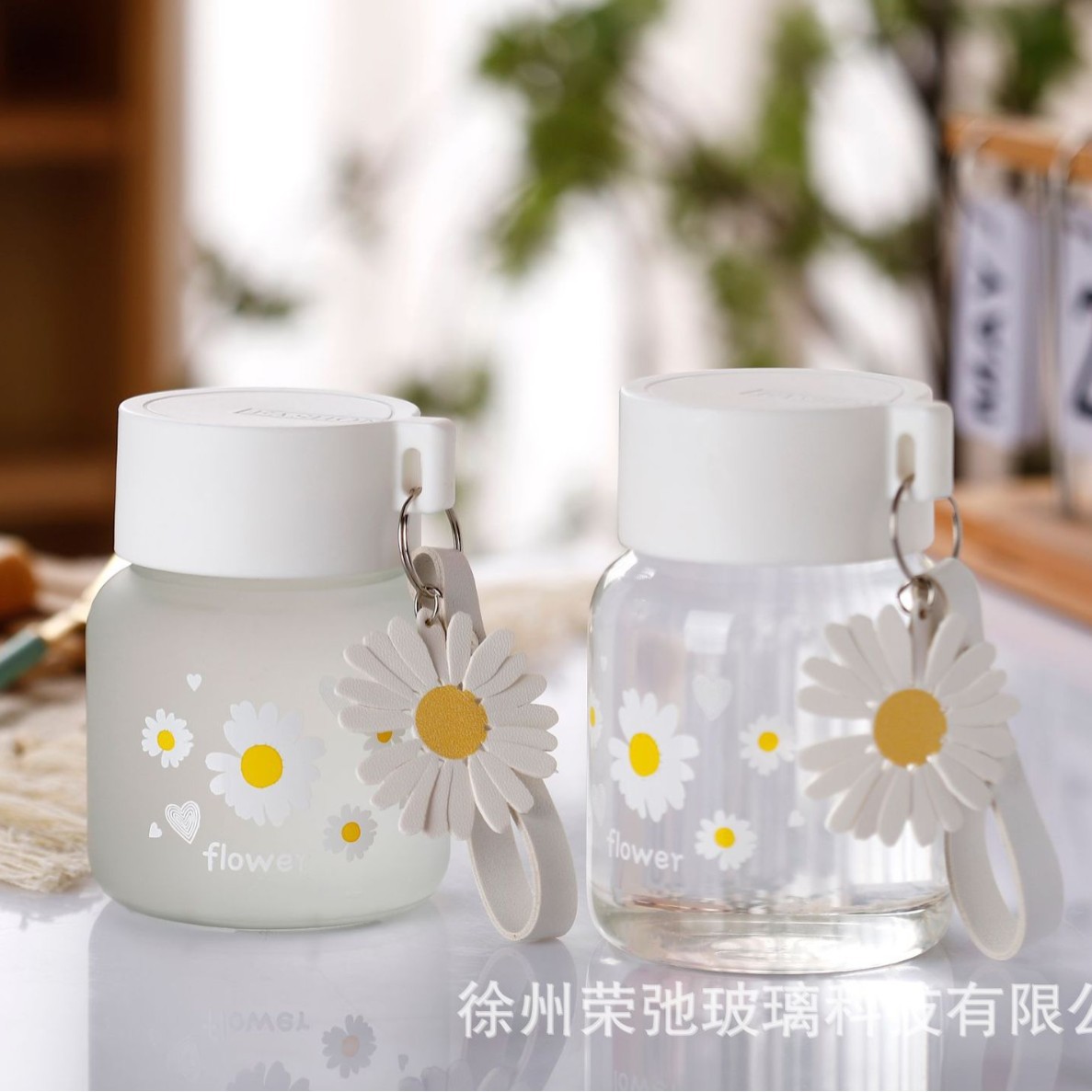新款透明磨砂玻璃雏菊杯迷你便携水杯透明玻璃杯办公室泡茶咖啡杯105200