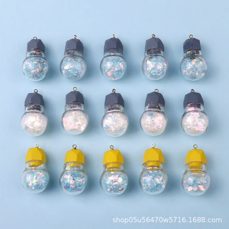 Resin glitter small light bulbs, pendants, earrings, necklaces, keychains, handmade materials, DIY jewelry, small accessories wholesale details Picture